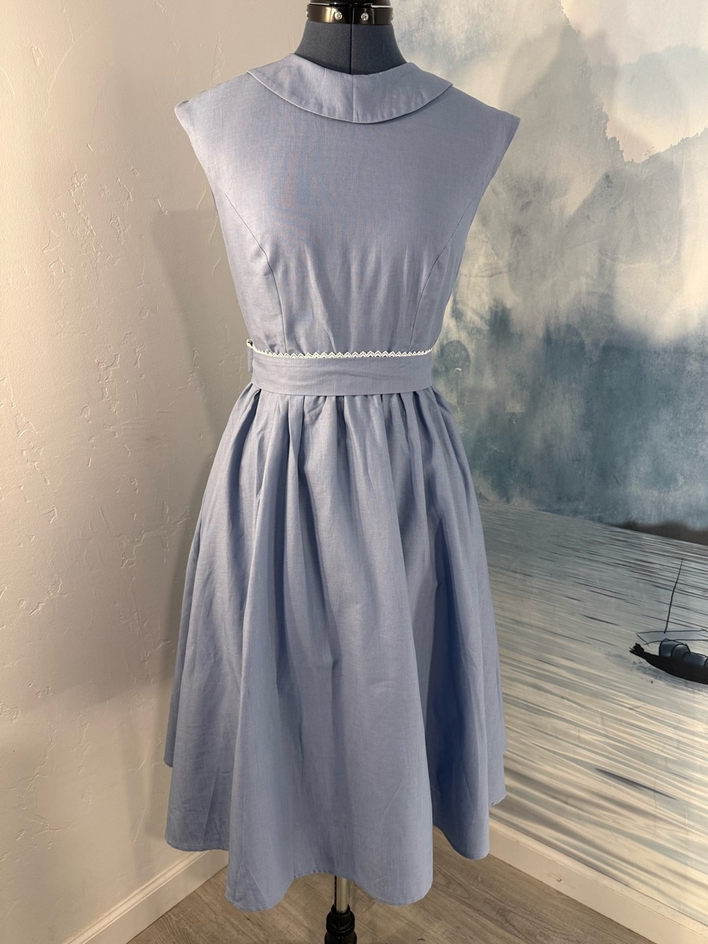 Chillinen/ Linen Vibes Classic Sleeveless Light Blue Cotton Dress # 330